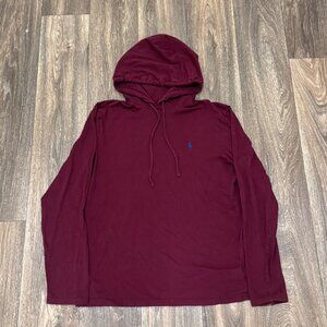 Polo Ralph Lauren Hoodie Shirt Men's Medium Burgandy Popover Lightweight Pony